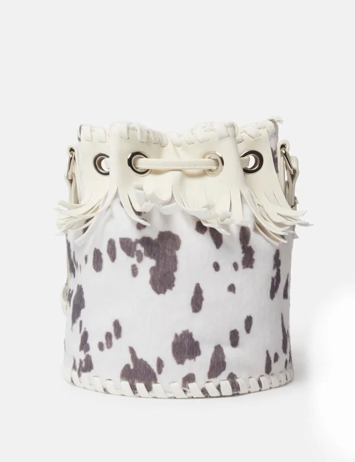 Kids Cow Pattern Fringed Bucket Bag Ivory Stella McCartney Shoes And Bags Kids Cow Pattern Fringed Bucket Bag Ivory Stella McCartney Shoes And Bags