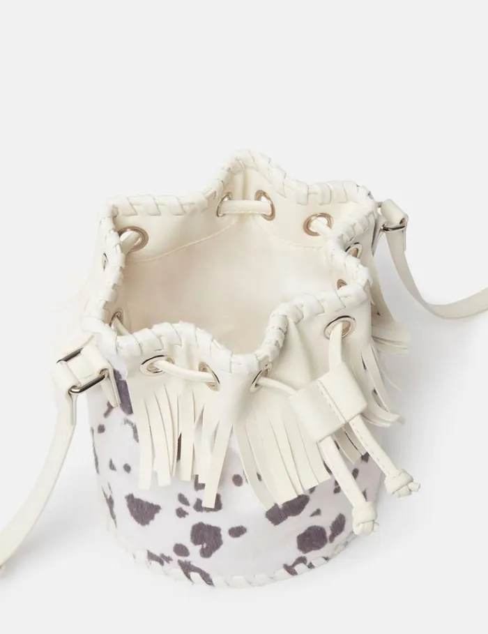 Kids Cow Pattern Fringed Bucket Bag Ivory Stella McCartney Shoes And Bags Kids Cow Pattern Fringed Bucket Bag Ivory Stella McCartney Shoes And Bags