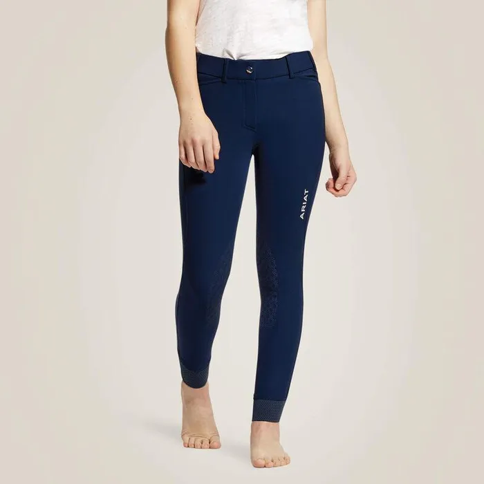 Kids English Riding Clothing Ariat Tri Factor Grip Knee Patch Breech Navy