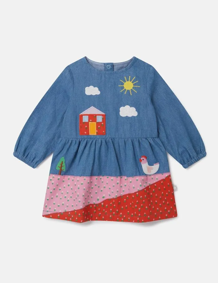 Kids Farmyard Appliqu LongSleeve Dress Multicolour Stella McCartney Baby Girls