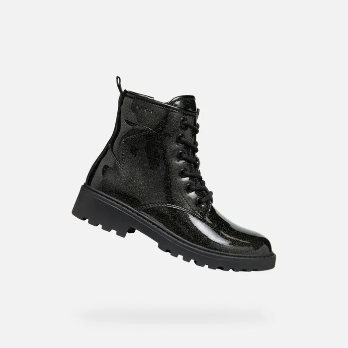 Kids Geox Ankle Boots CASEY GIRL Black Combat Boots Black