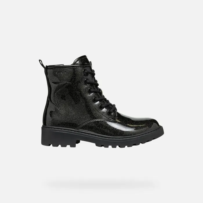 Kids Geox Ankle Boots CASEY GIRL Black Combat Boots Black