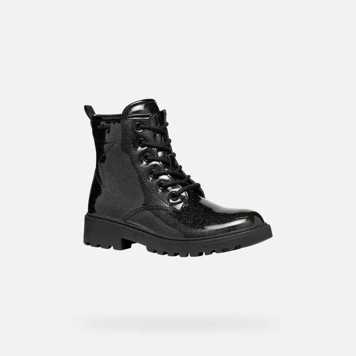 Kids Geox Ankle Boots CASEY GIRL Black Combat Boots Black