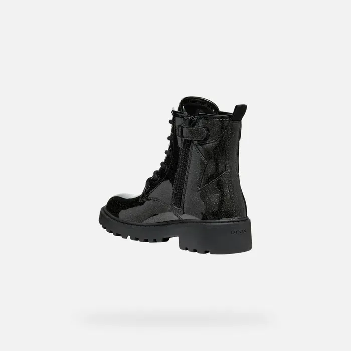 Kids Geox Ankle Boots CASEY GIRL Black Combat Boots Black
