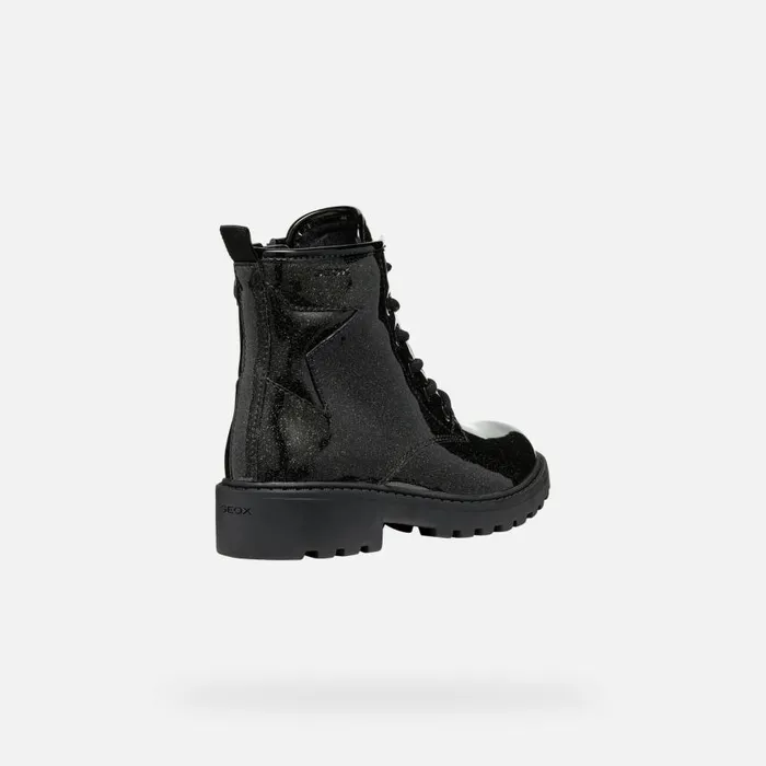Kids Geox Ankle Boots CASEY GIRL Black Combat Boots Black