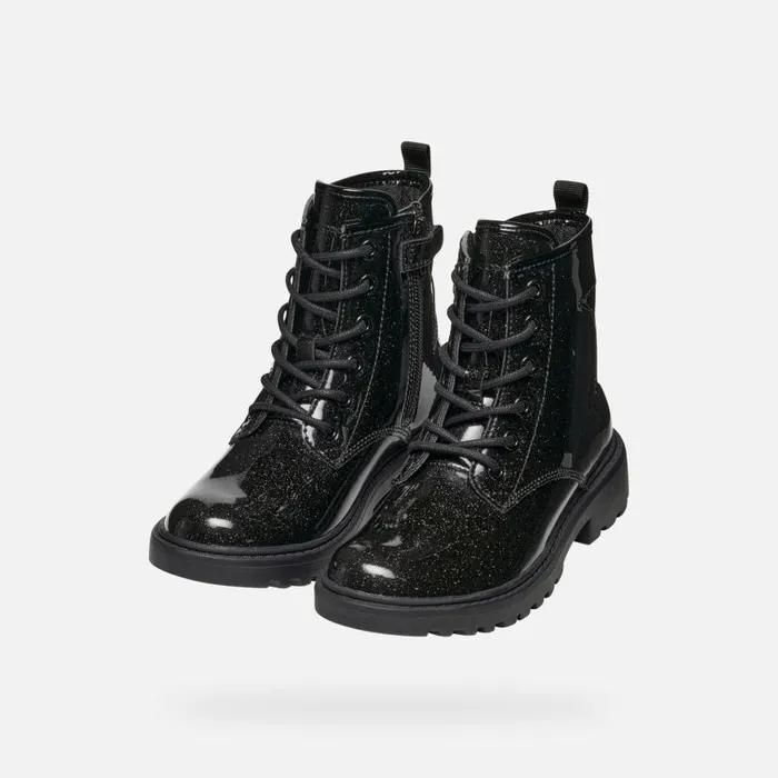 Kids Geox Ankle Boots CASEY GIRL Black Combat Boots Black