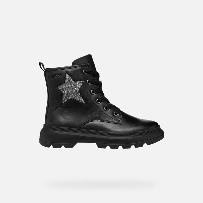 Kids Geox Ankle Boots KIDDARTAH GIRL BlackDark Silver Combat Boots Blackdark Silver