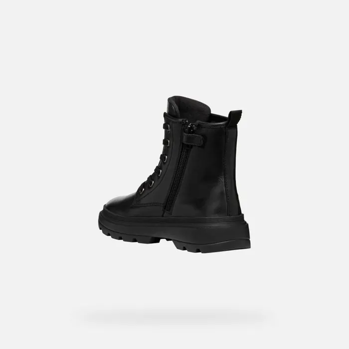 Kids Geox Ankle Boots KIDDARTAH GIRL BlackDark Silver Combat Boots Blackdark Silver