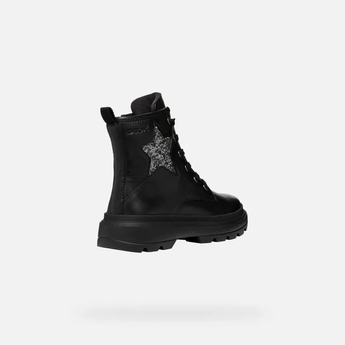 Kids Geox Ankle Boots KIDDARTAH GIRL BlackDark Silver Combat Boots Blackdark Silver