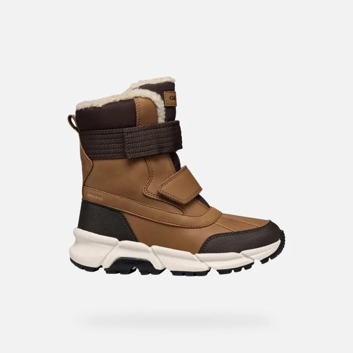 Kids Geox Boots FLEXYPER PLUS ABX BOY TobaccoCoffee Mid Calf Boots Tobaccocoffee