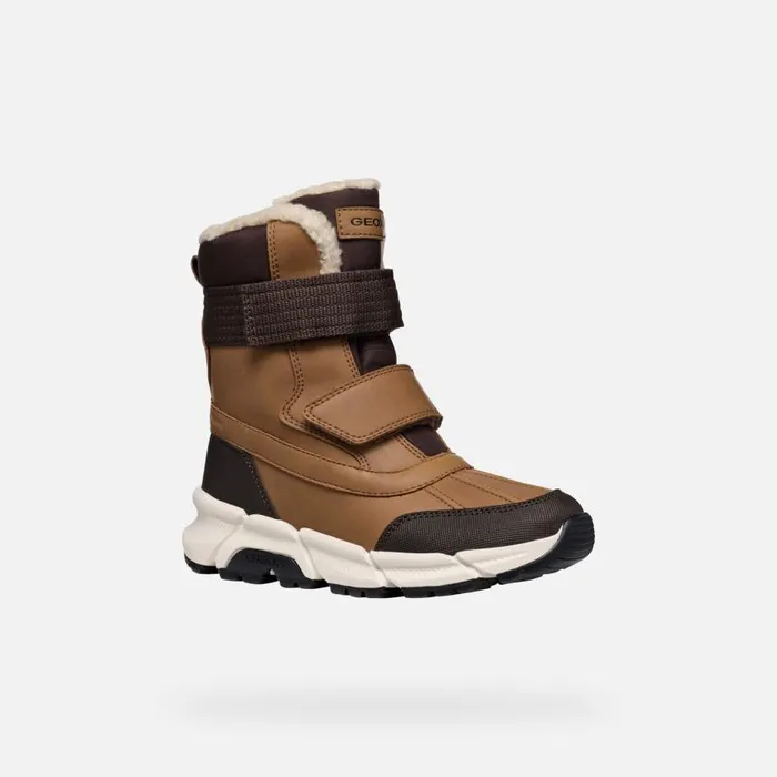 Kids Geox Boots FLEXYPER PLUS ABX BOY TobaccoCoffee Mid Calf Boots Tobaccocoffee
