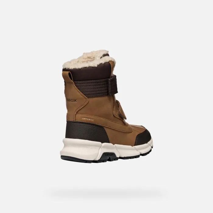 Kids Geox Boots FLEXYPER PLUS ABX BOY TobaccoCoffee Mid Calf Boots Tobaccocoffee