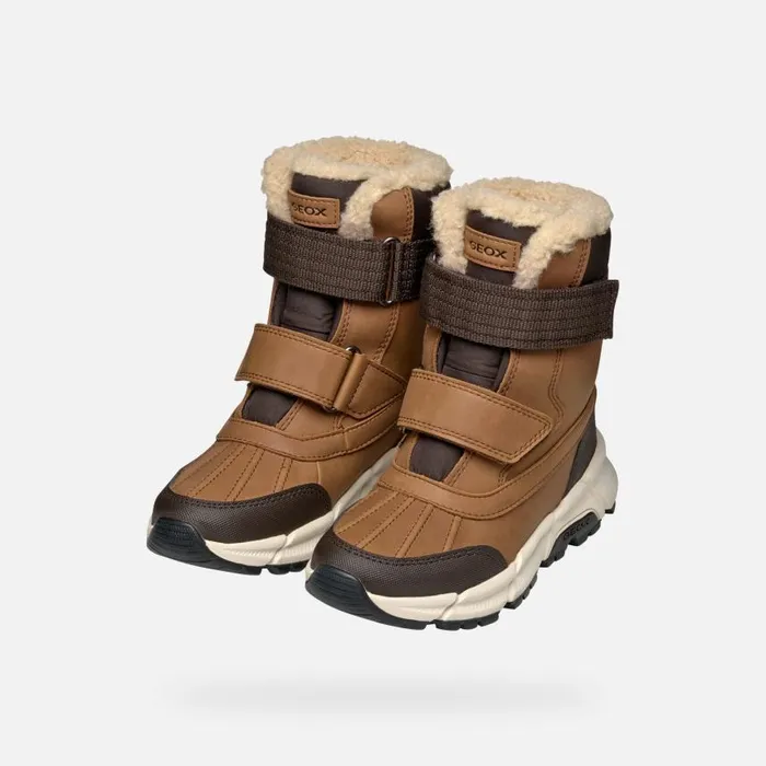 Kids Geox Boots FLEXYPER PLUS ABX BOY TobaccoCoffee Mid Calf Boots Tobaccocoffee