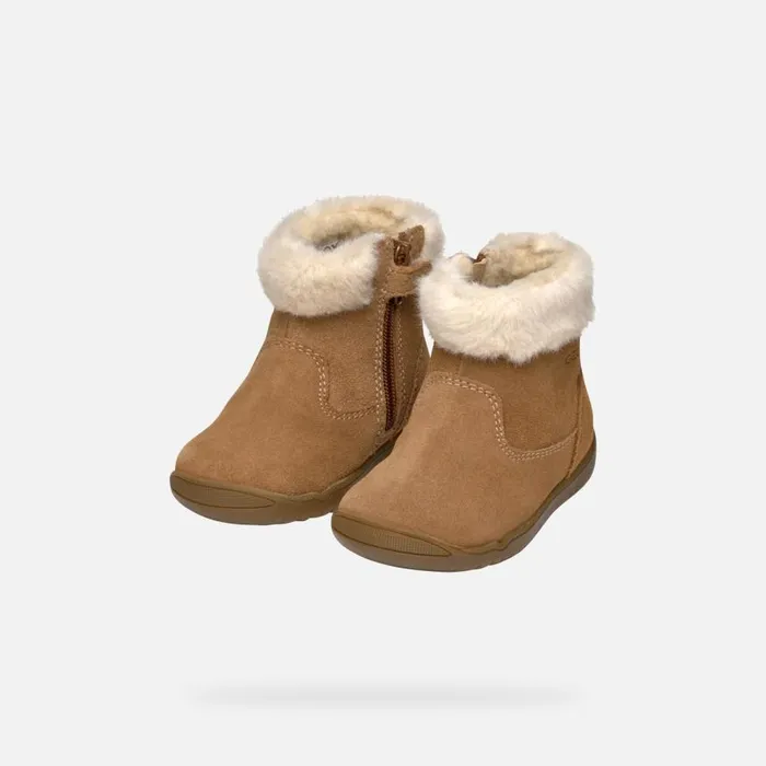Kids Geox First Steps MACCHIA BABY GIRL Whisky Mid Calf Boots Whisky