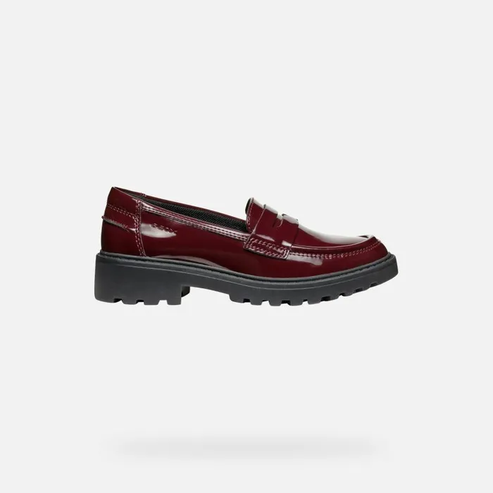 Kids Geox Uniform Shoes CASEY GIRL Dark Burgundy Leather Loafers Dark Burgundy