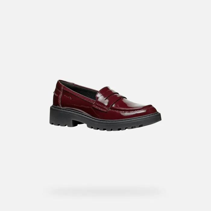 Kids Geox Uniform Shoes CASEY GIRL Dark Burgundy Leather Loafers Dark Burgundy