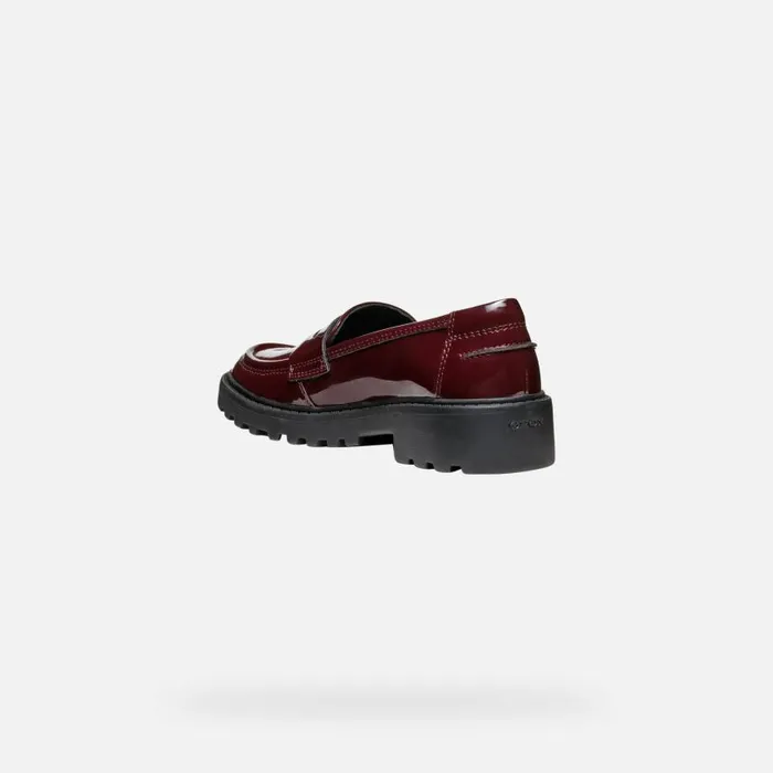 Kids Geox Uniform Shoes CASEY GIRL Dark Burgundy Leather Loafers Dark Burgundy