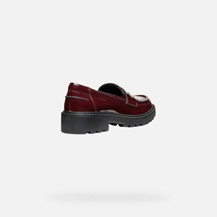Kids Geox Uniform Shoes CASEY GIRL Dark Burgundy Leather Loafers Dark Burgundy