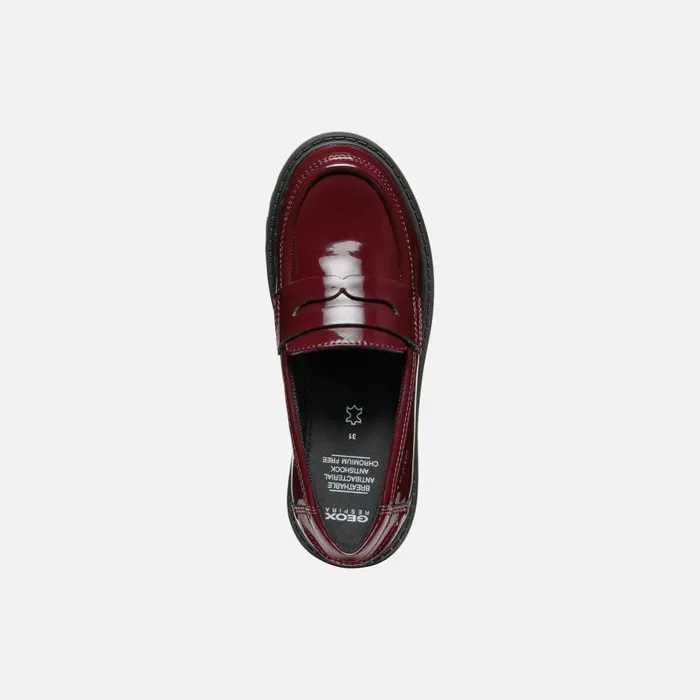 Kids Geox Uniform Shoes CASEY GIRL Dark Burgundy Leather Loafers Dark Burgundy