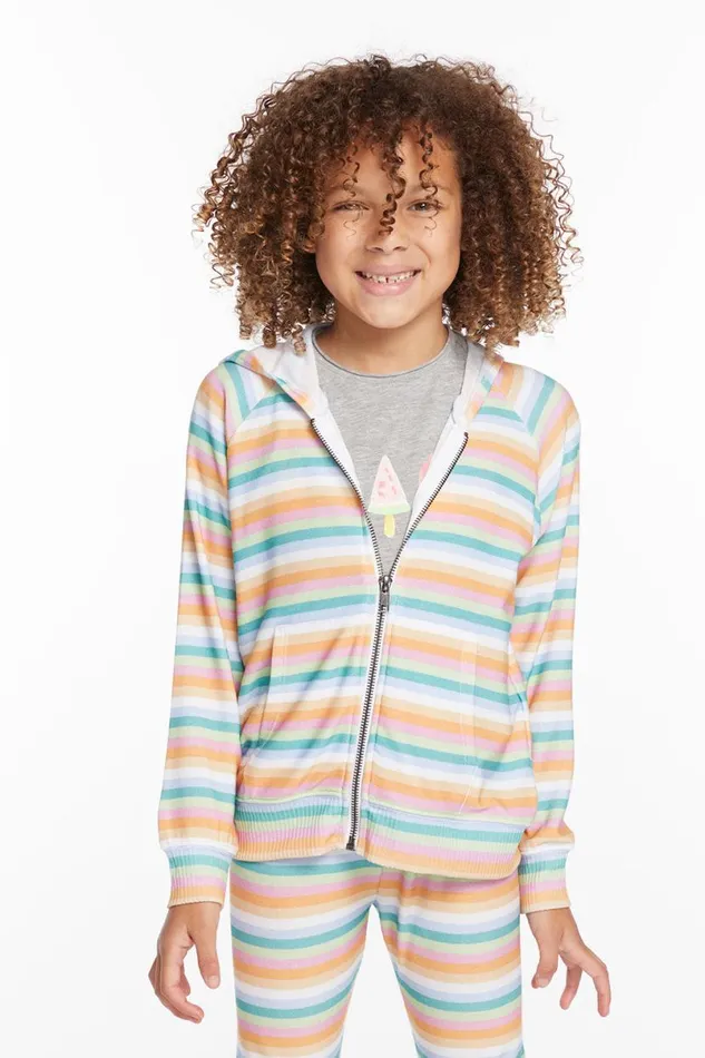 Kids Girls Chaser Brand Alana Sunset Stripe Girls Zip Up Hoodie