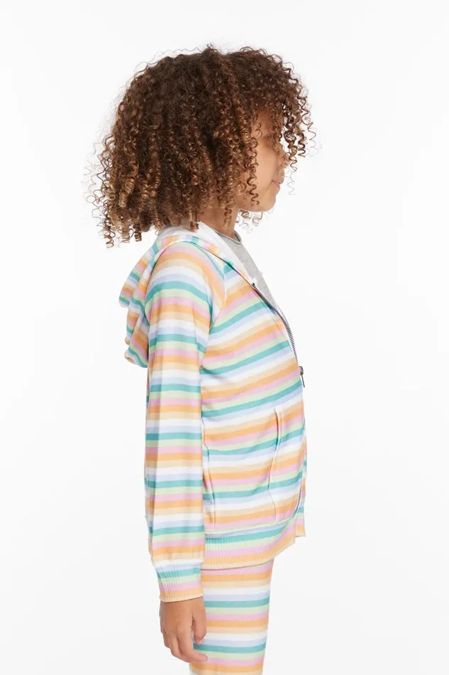 Kids Girls Chaser Brand Alana Sunset Stripe Girls Zip Up Hoodie