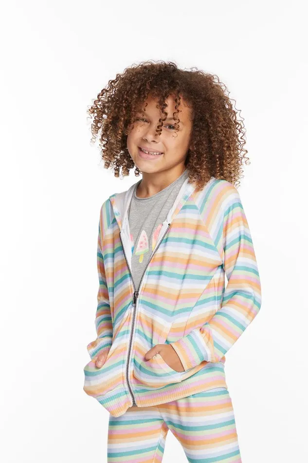 Kids Girls Chaser Brand Alana Sunset Stripe Girls Zip Up Hoodie