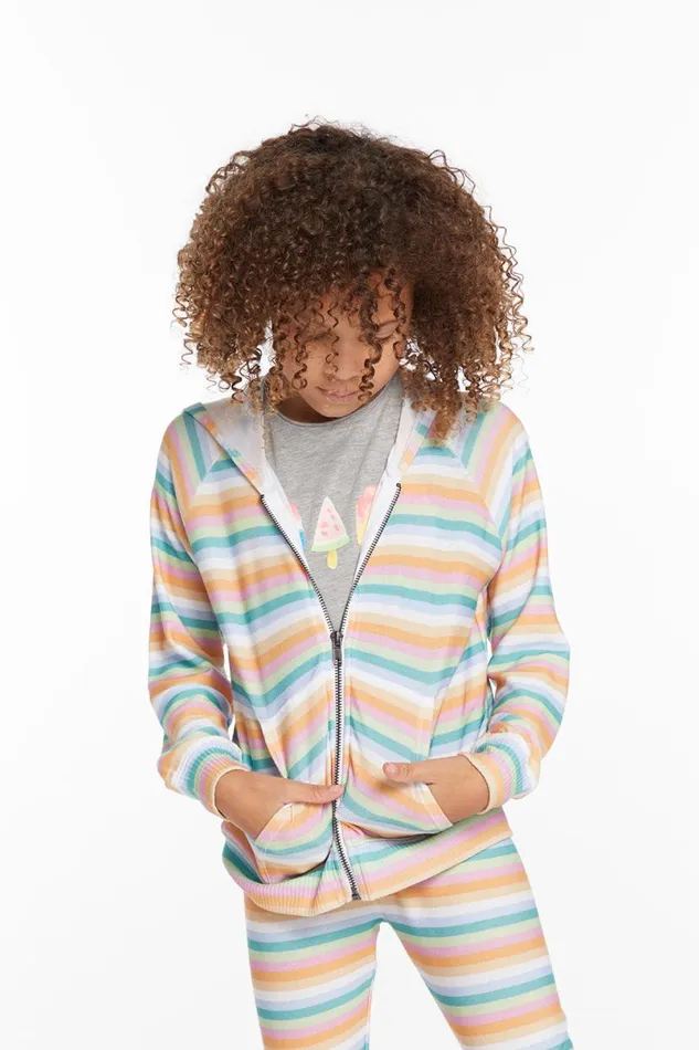 Kids Girls Chaser Brand Alana Sunset Stripe Girls Zip Up Hoodie