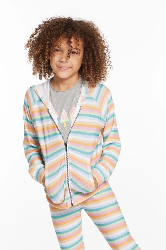Kids Girls Chaser Brand Alana Sunset Stripe Girls Zip Up Hoodie