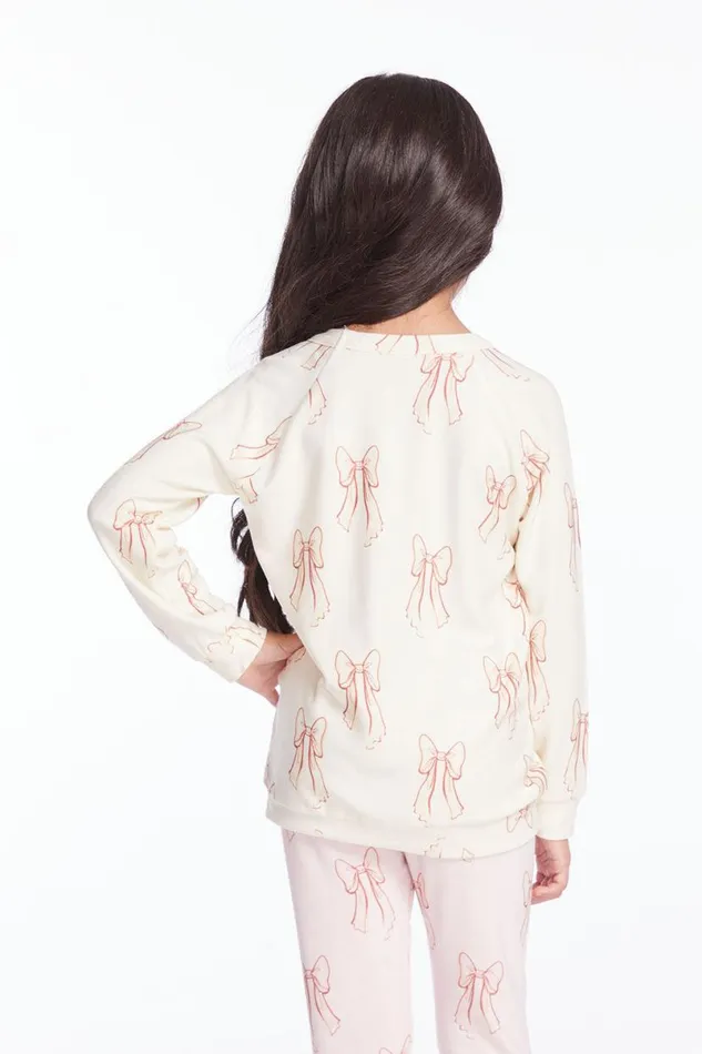 Kids Girls Chaser Brand Allover Bows Girls Raglan Pullover