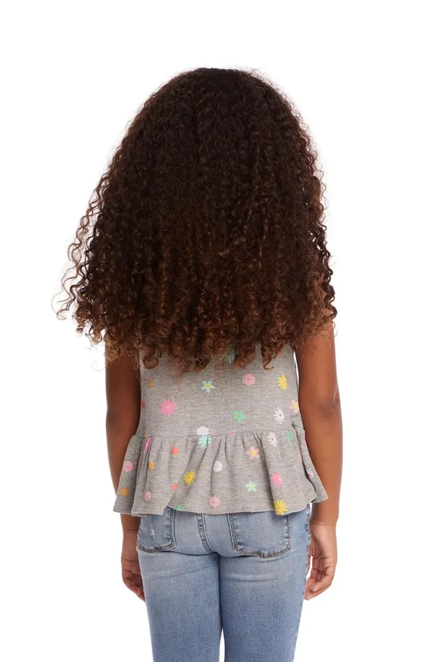 Kids Girls Chaser Brand Amelia Waffle Knit Embroidery Flowers Tank Top