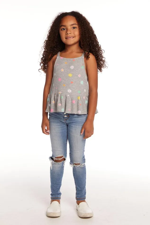 Kids Girls Chaser Brand Amelia Waffle Knit Embroidery Flowers Tank Top