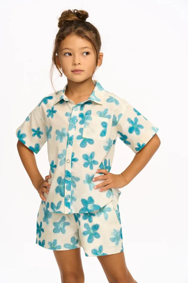 Kids Girls Chaser Brand Blue Watercolor Floral Shirt