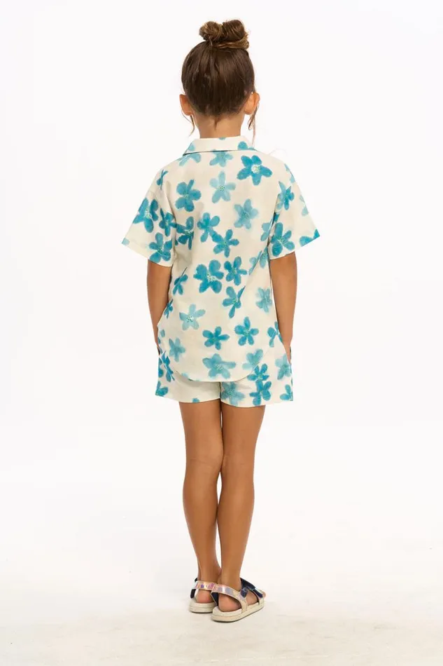 Kids Girls Chaser Brand Blue Watercolor Floral Shirt