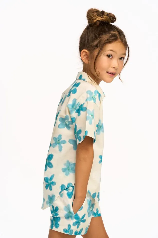 Kids Girls Chaser Brand Blue Watercolor Floral Shirt