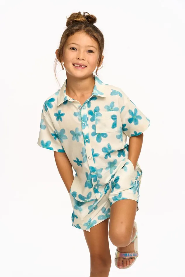 Kids Girls Chaser Brand Blue Watercolor Floral Shirt