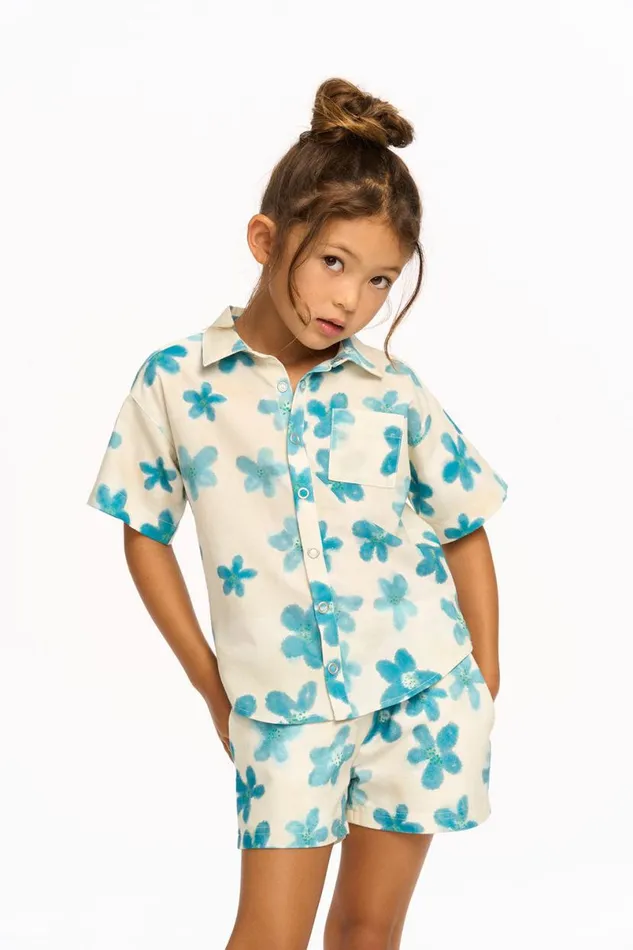 Kids Girls Chaser Brand Blue Watercolor Floral Shirt