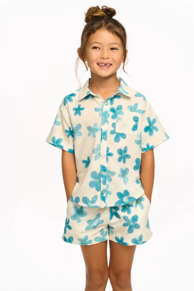 Kids Girls Chaser Brand Blue Watercolor Floral Shirt