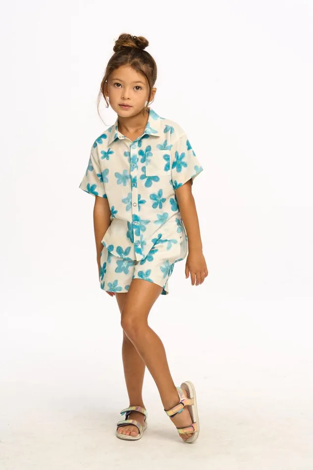 Kids Girls Chaser Brand Blue Watercolor Floral Shirt