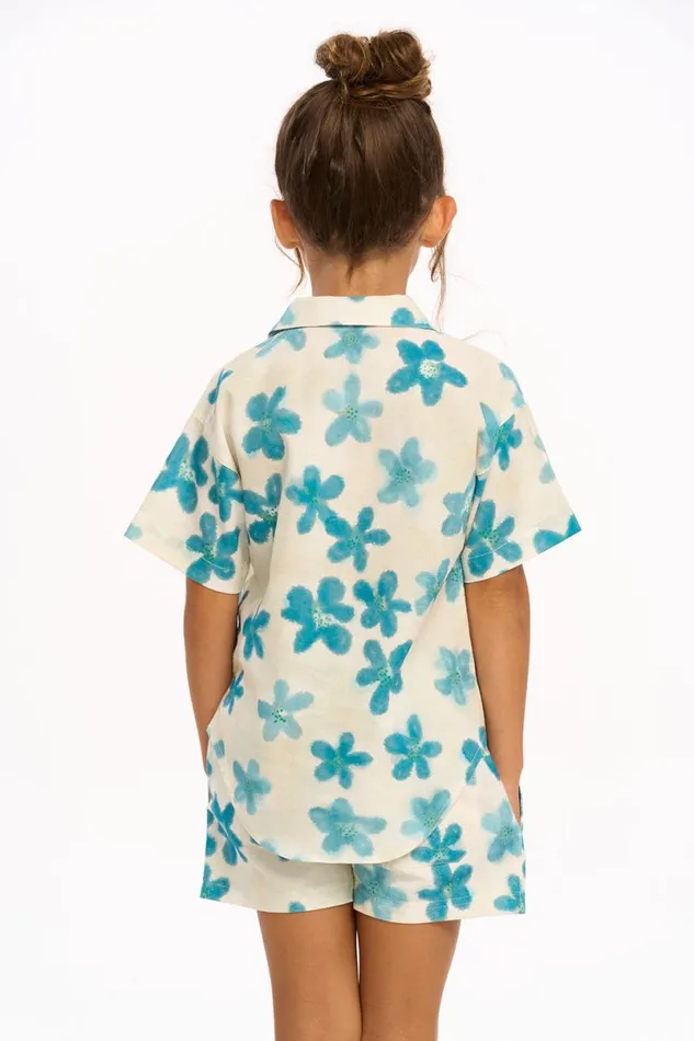 Kids Girls Chaser Brand Blue Watercolor Floral Shirt