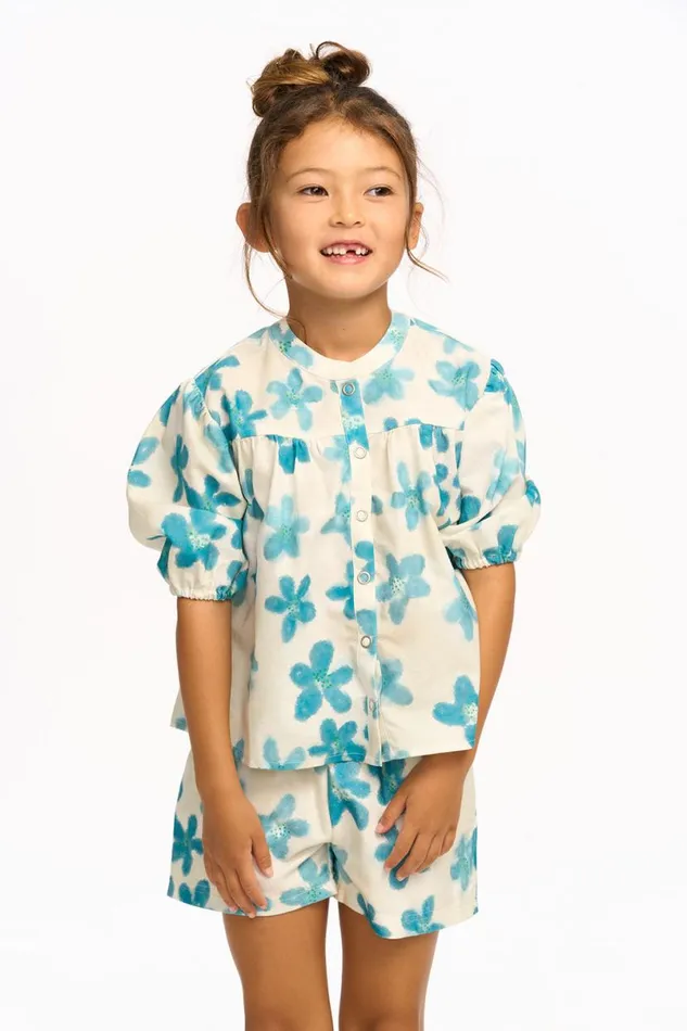 Kids Girls Chaser Brand Blue Watercolor Floral Top