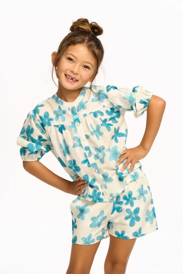 Kids Girls Chaser Brand Blue Watercolor Floral Top