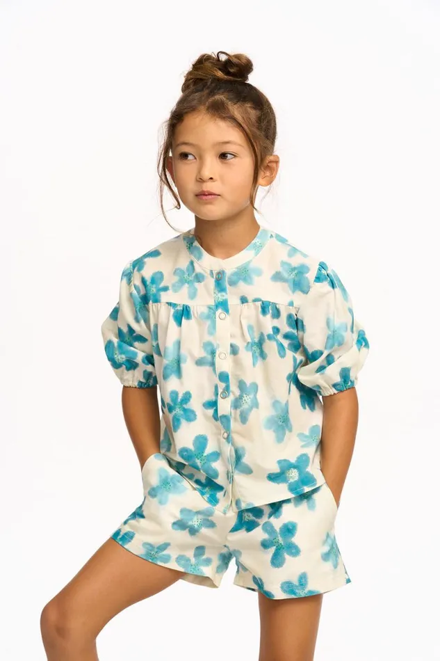 Kids Girls Chaser Brand Blue Watercolor Floral Top