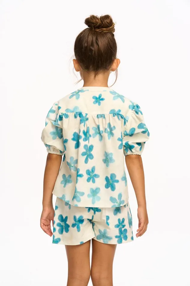 Kids Girls Chaser Brand Blue Watercolor Floral Top