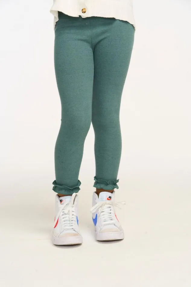 Kids Girls Chaser Brand Bottom Ruffle Dark Forest Green Legging