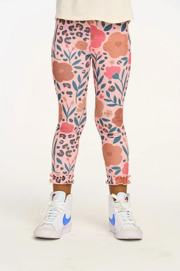 Kids Girls Chaser Brand Bottom Ruffle Floral and Leopard Print Legging