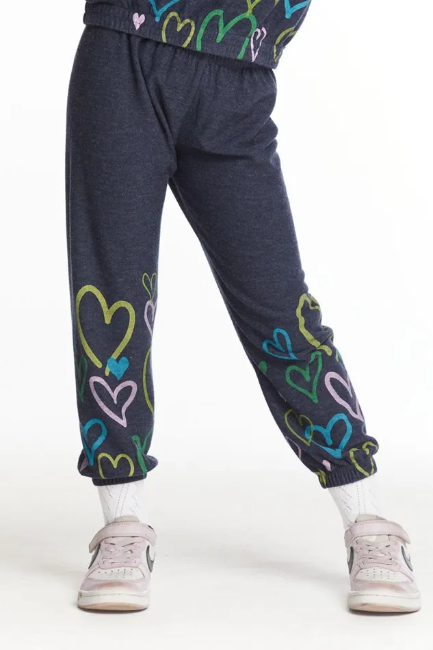 Kids Girls Chaser Brand Colorful Hearts Girls Cozy Knit Sweatpant