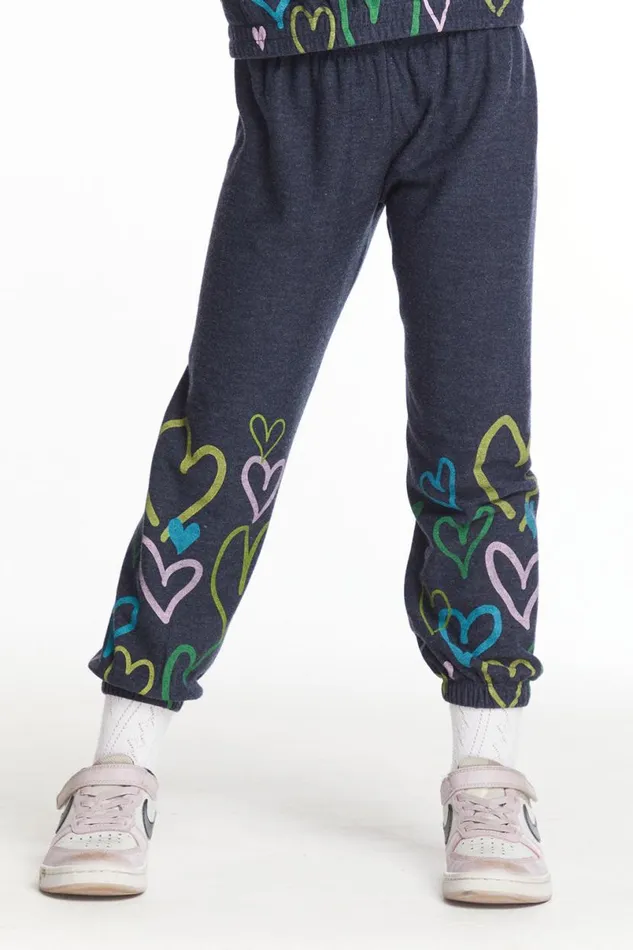 Kids Girls Chaser Brand Colorful Hearts Girls Cozy Knit Sweatpant