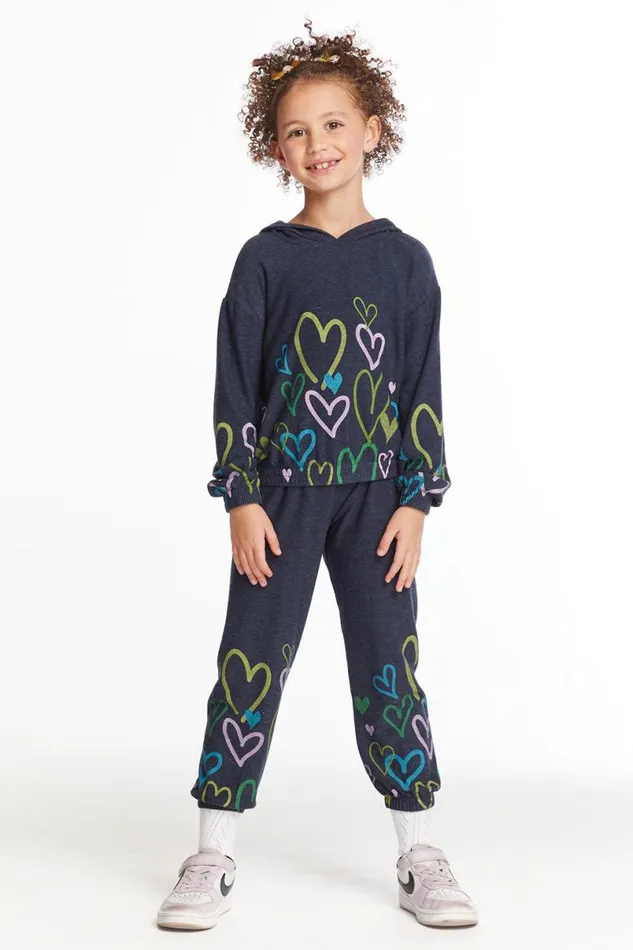 Kids Girls Chaser Brand Colorful Hearts Girls Cozy Knit Sweatpant