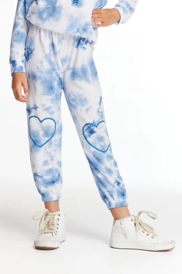 Kids Girls Chaser Brand Denim Tie Dye Heart Cozy Knit Sweatpant