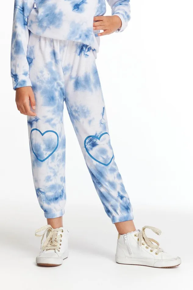 Kids Girls Chaser Brand Denim Tie Dye Heart Cozy Knit Sweatpant